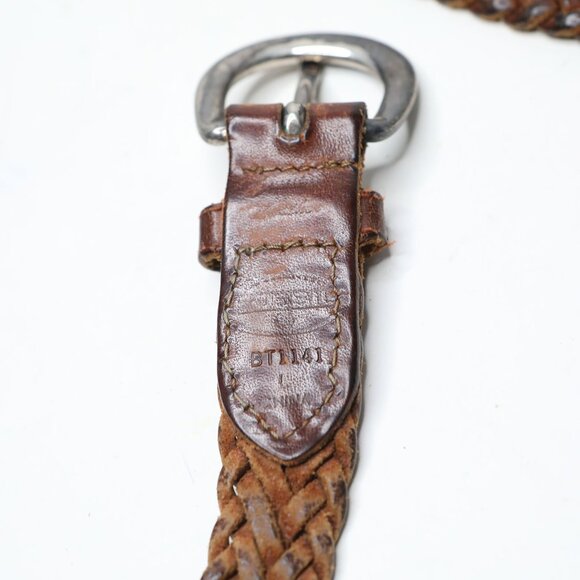Vintage Fossil Brown Braided Leather Belt Silver Round Buckle Dark Academia LG - Picture 6 of 11